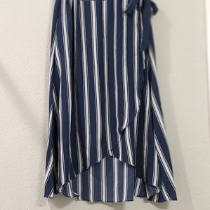 Green Envelope Stripe Wrap Assymetric Skirt Midi